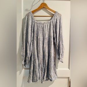 Blue and White Print Mini Dress